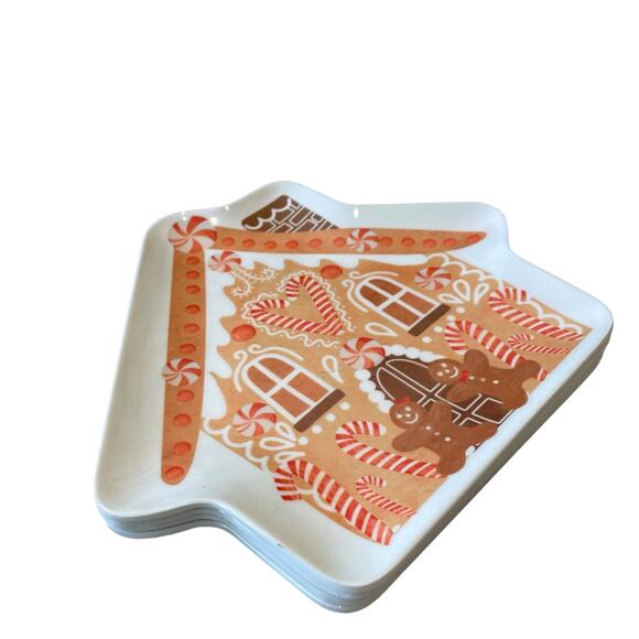 Cupcakes & Cashmere GINGERBREAD HOUSE Melamine Snack Plates Set of 4 New - Picture 4 of 10